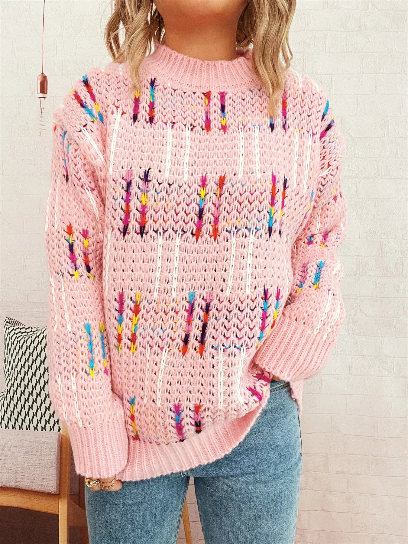 Colorful Round Neck Long Sleeve Sweater - Image 24