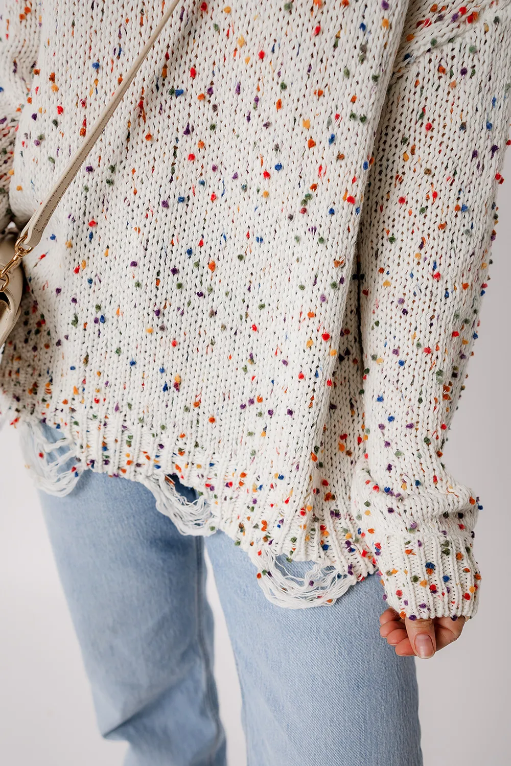 Confetti Distressed Hem Long Sleeve Sweater - Image 6