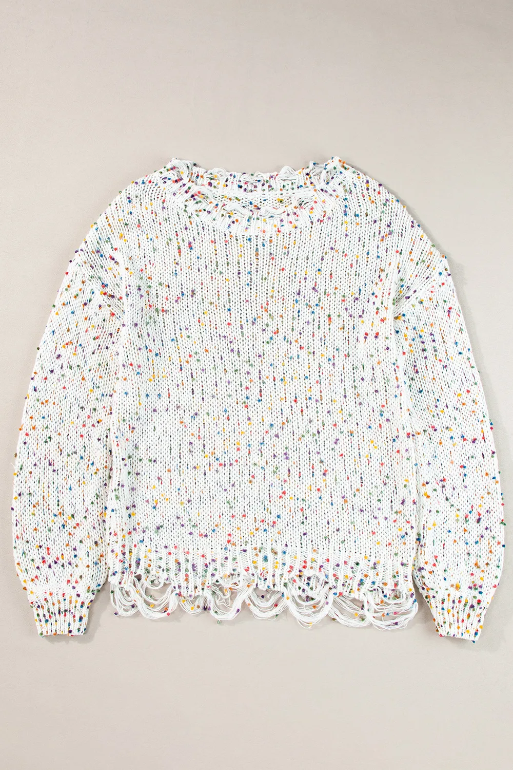 Confetti Distressed Hem Long Sleeve Sweater - Image 7