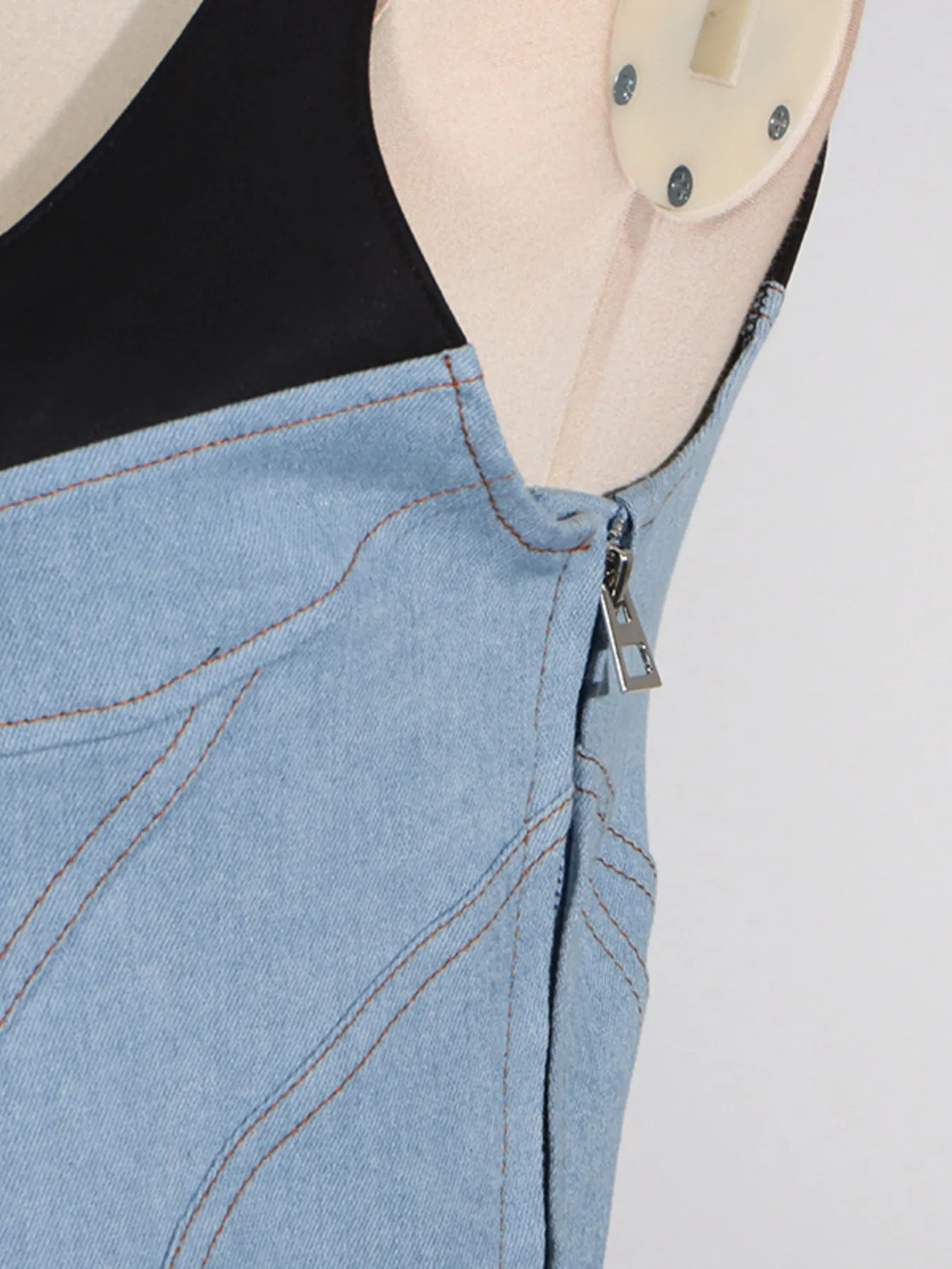 Contrast Adjustable Strap Denim Dress - Image 10