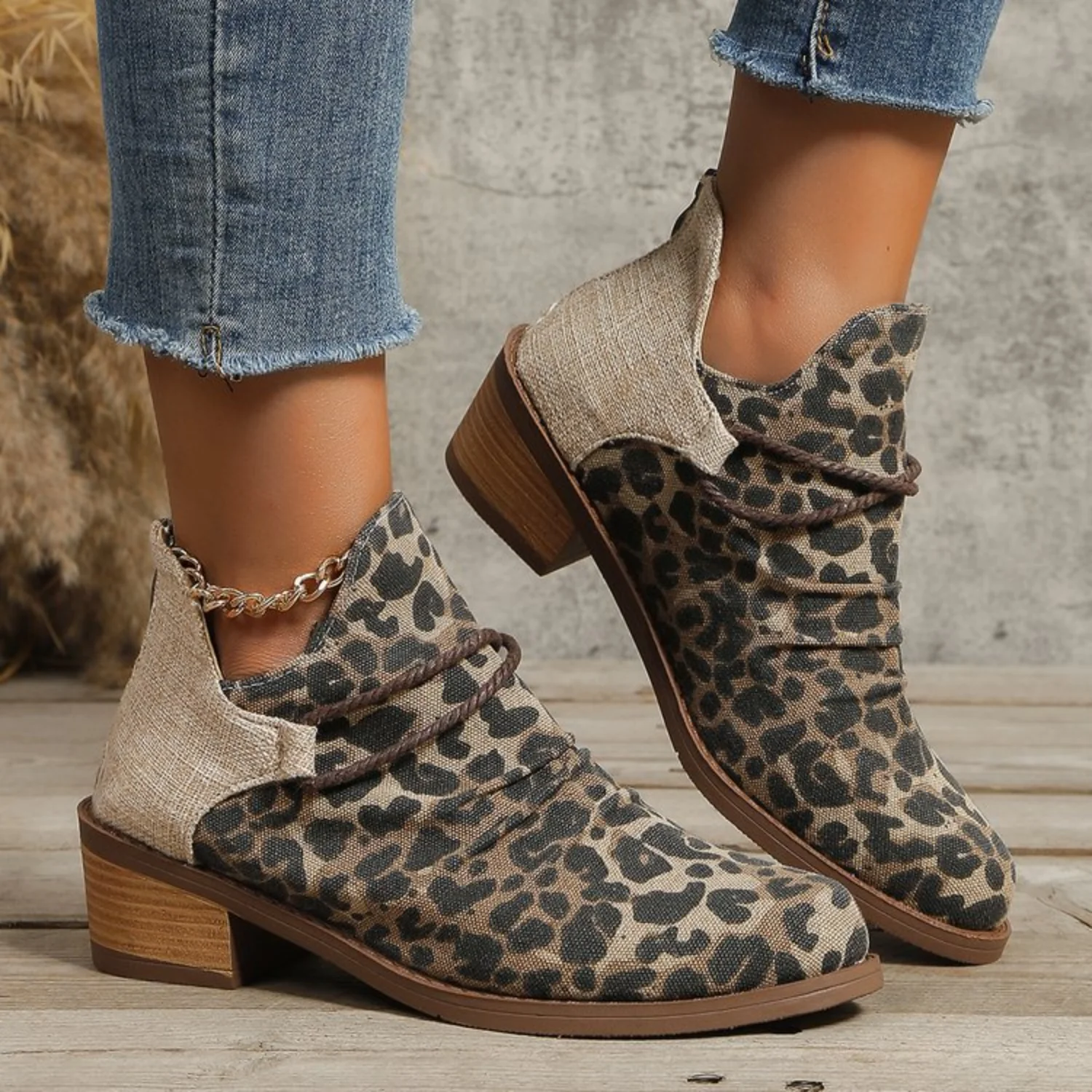 Contrast Canvas Low Heel Boots - Image 3