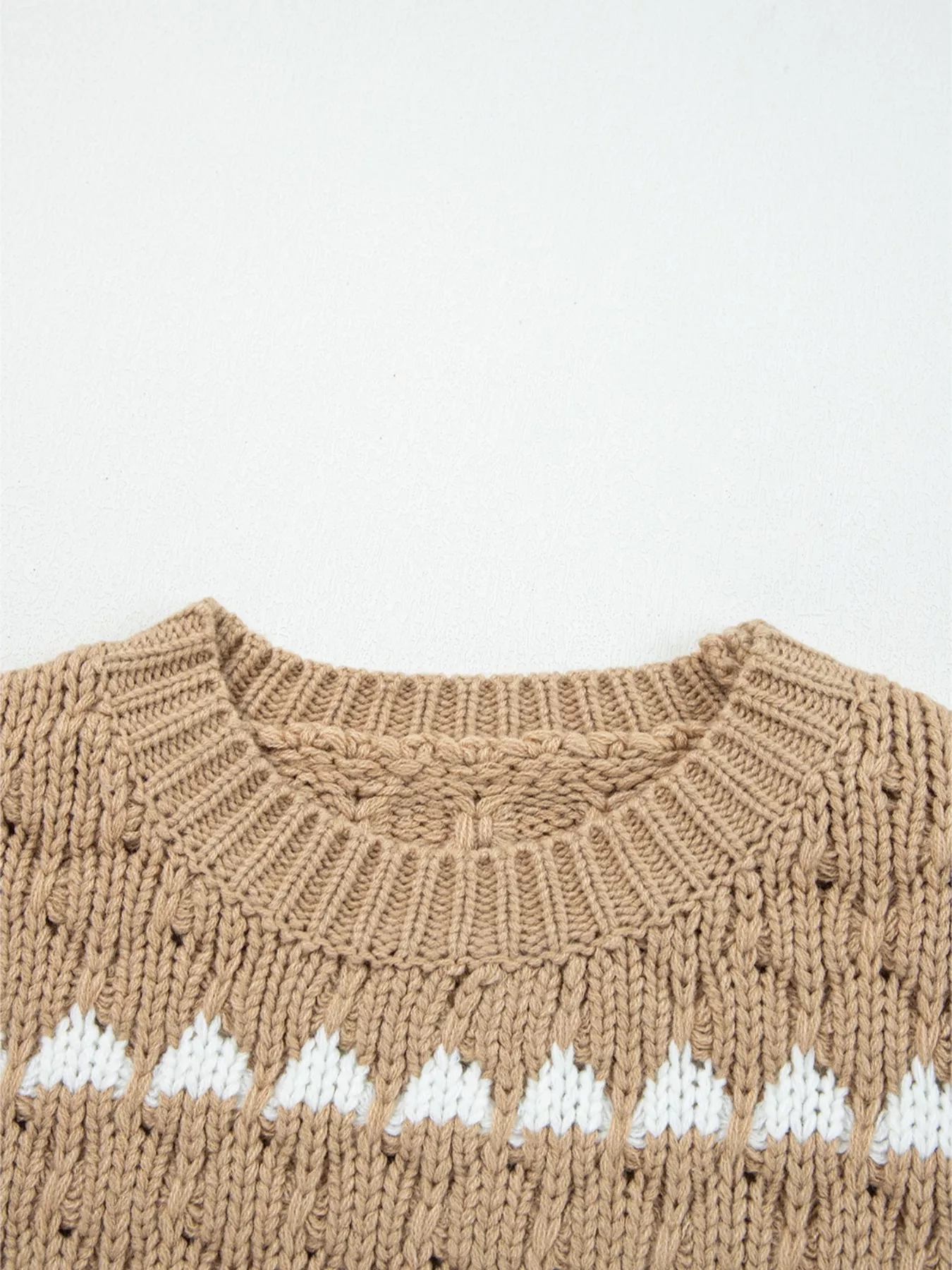 Contrast Detail Textured Knit Puff Sleeve Baggy Sweater - Image 6
