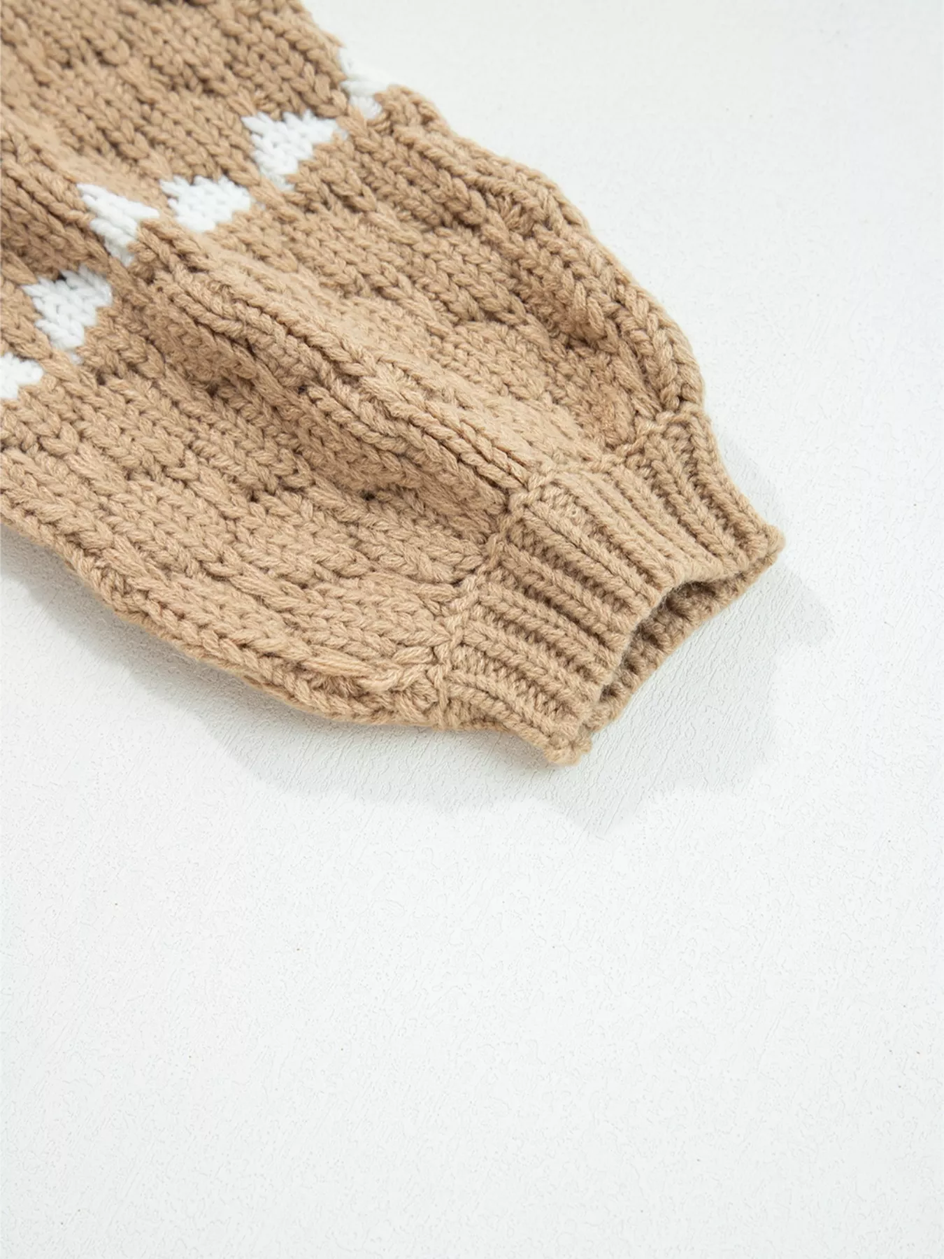 Contrast Detail Textured Knit Puff Sleeve Baggy Sweater - Image 8