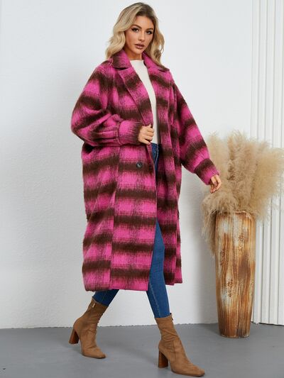 Contrast Double-Breasted Long Sleeve Longline Coat - Image 10
