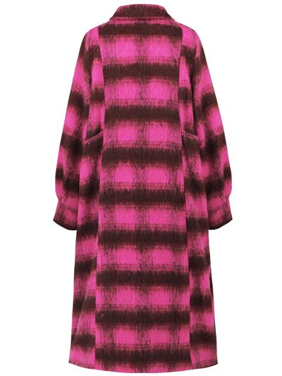 Contrast Double-Breasted Long Sleeve Longline Coat - Image 14