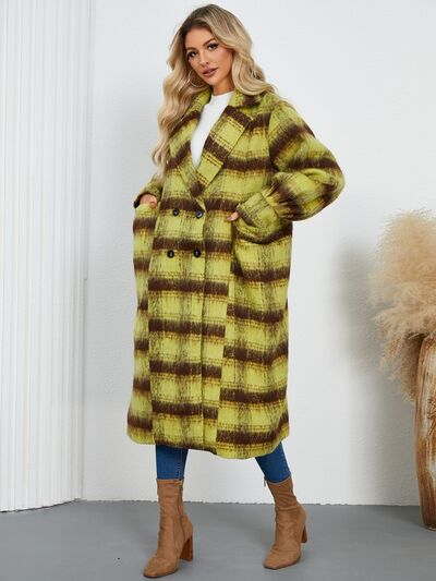 Contrast Double-Breasted Long Sleeve Longline Coat - Image 2
