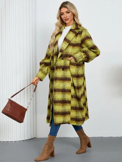 Contrast Double-Breasted Long Sleeve Longline Coat - Image 4