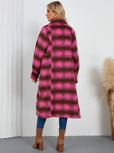 Contrast Double-Breasted Long Sleeve Longline Coat - Image 9
