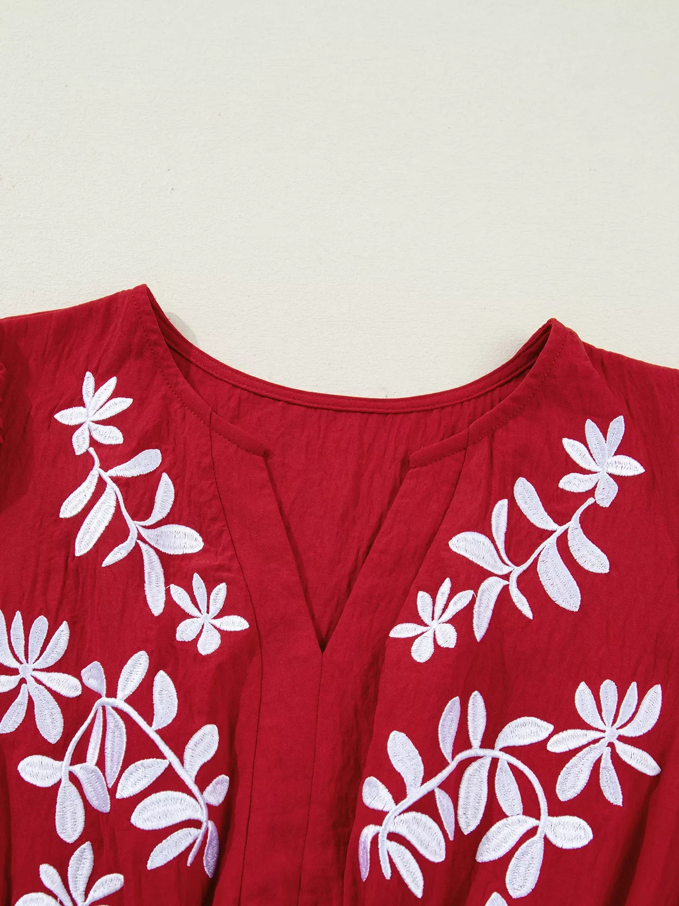 Contrast Embroidered Detail Cinched Waist Tiered Long Sleeve Maxi Dress - Image 5