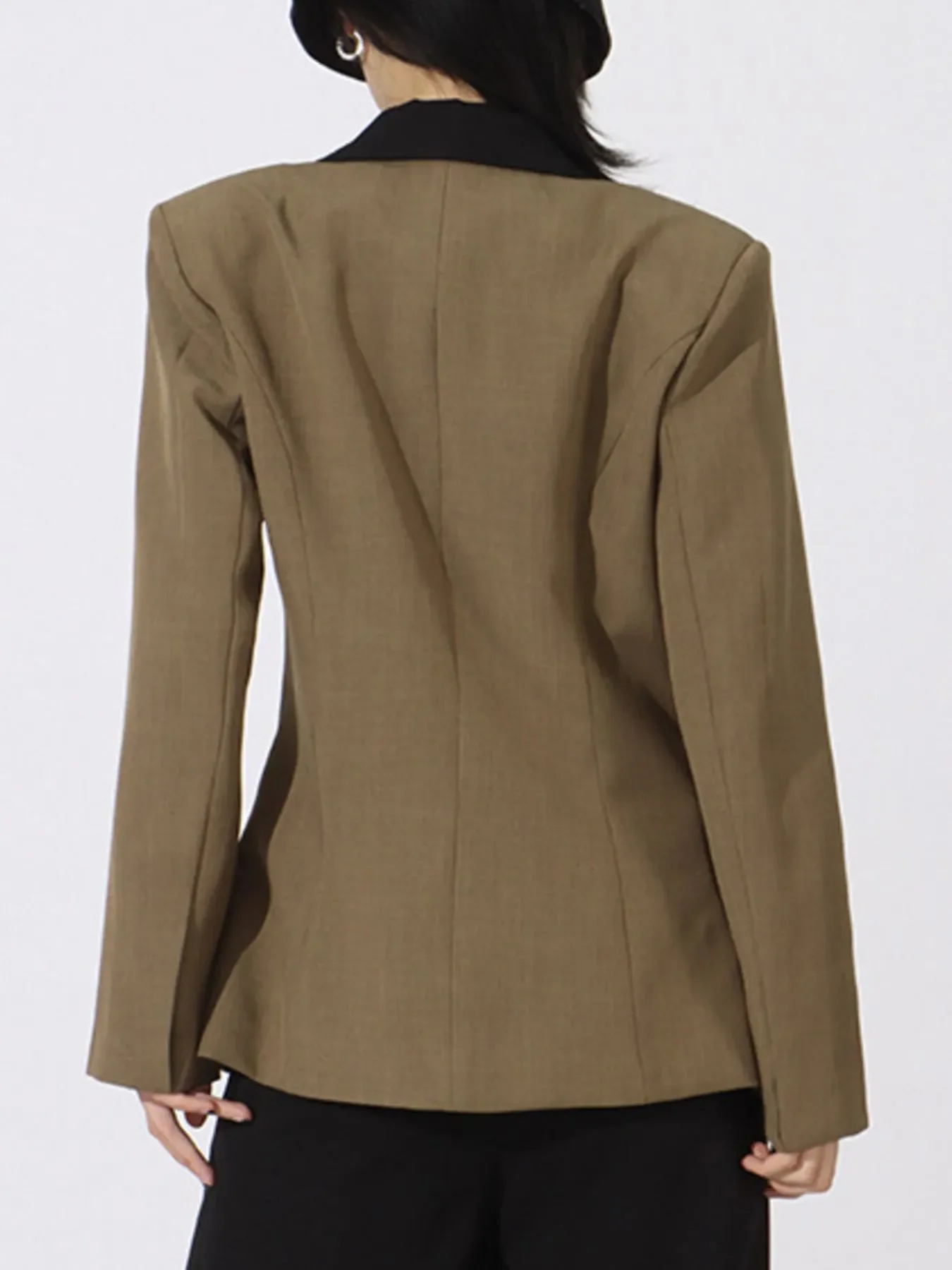 Contrast Lapel Collar Long Sleeve Blazer - Image 6
