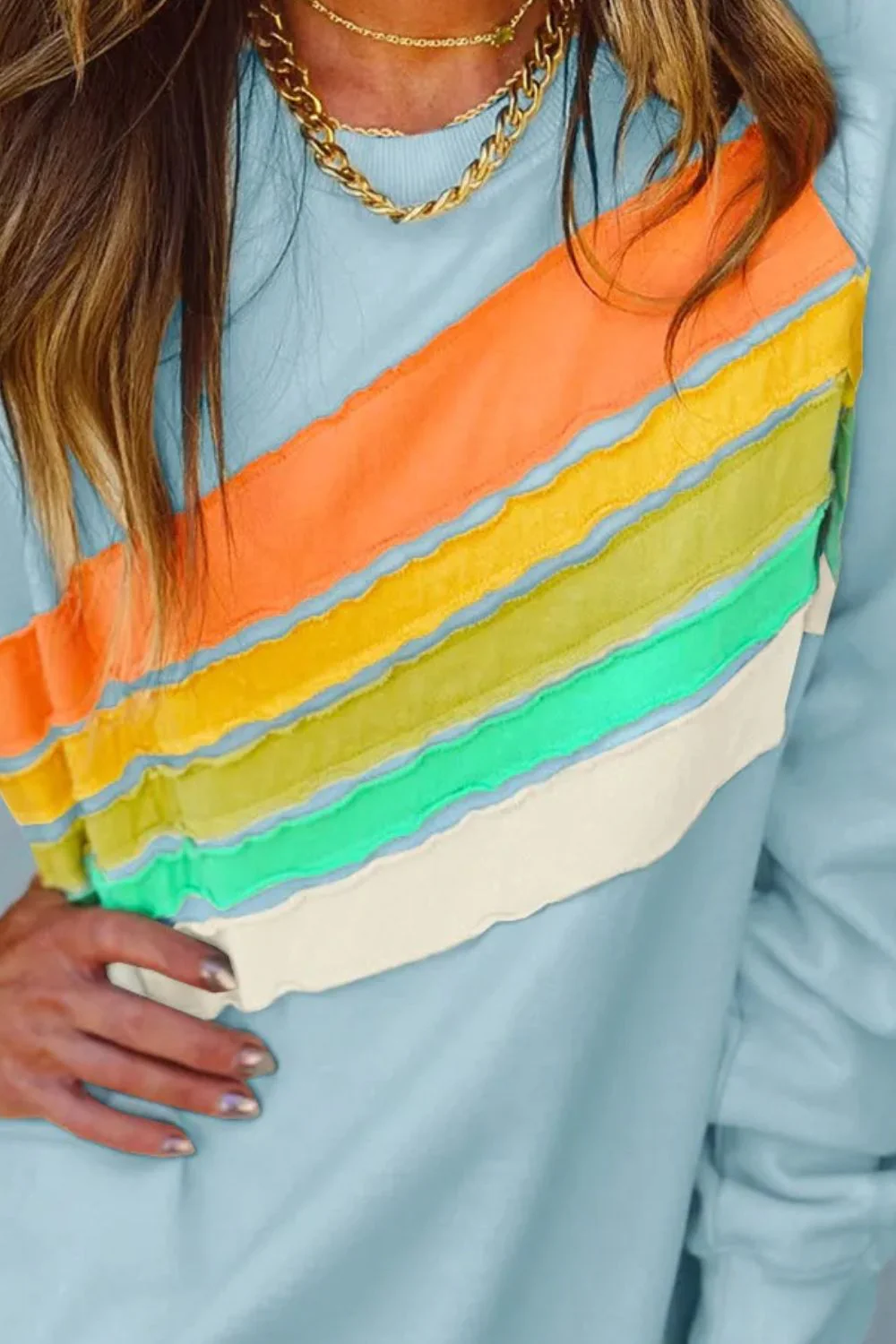 Contrast Round Neck Long Sleeve Sweatshirt - Image 5