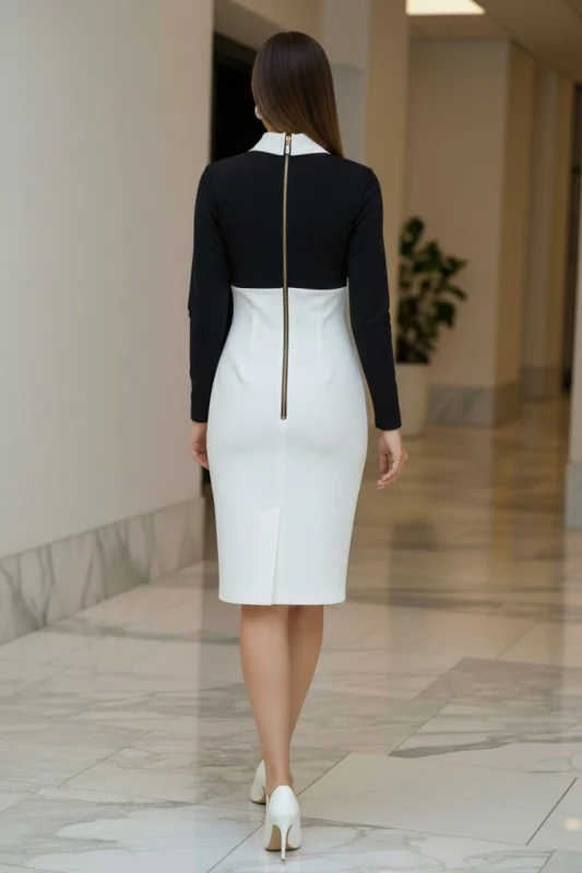 Contrast Scallop Panel Bandage Midi Dress - Image 4