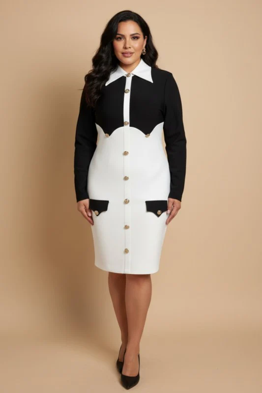 Contrast Scallop Panel Bandage Midi Dress - Image 5