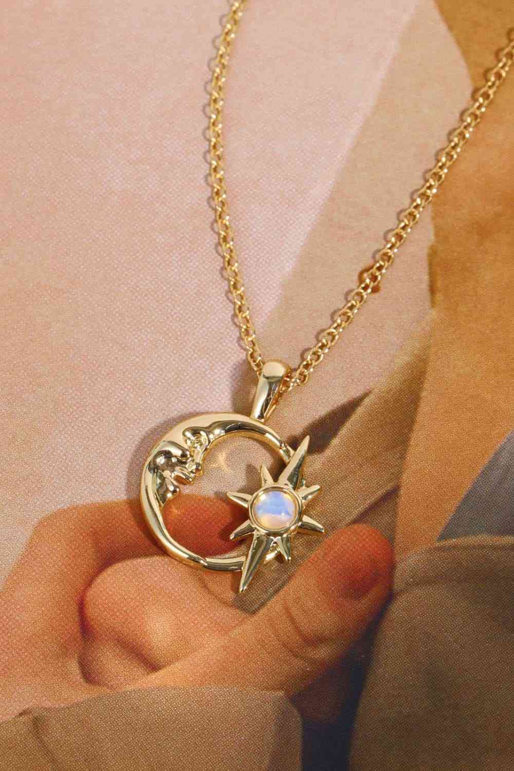 Copper 14K Gold-Plated Moon & Star Shape Pendant Necklace - Image 5