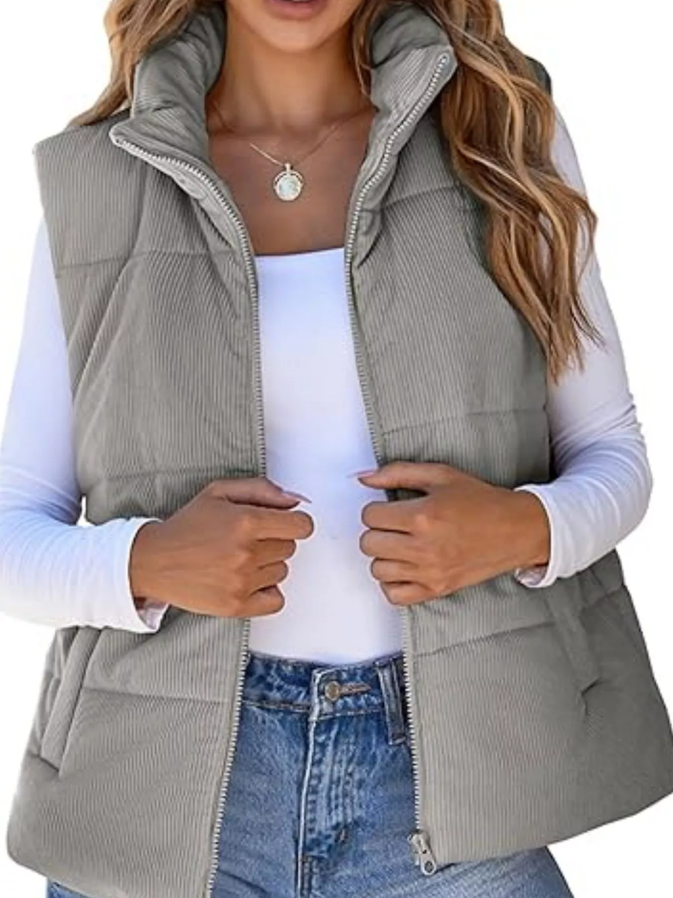 Corduroy Zip Up Vest Coat - Image 22
