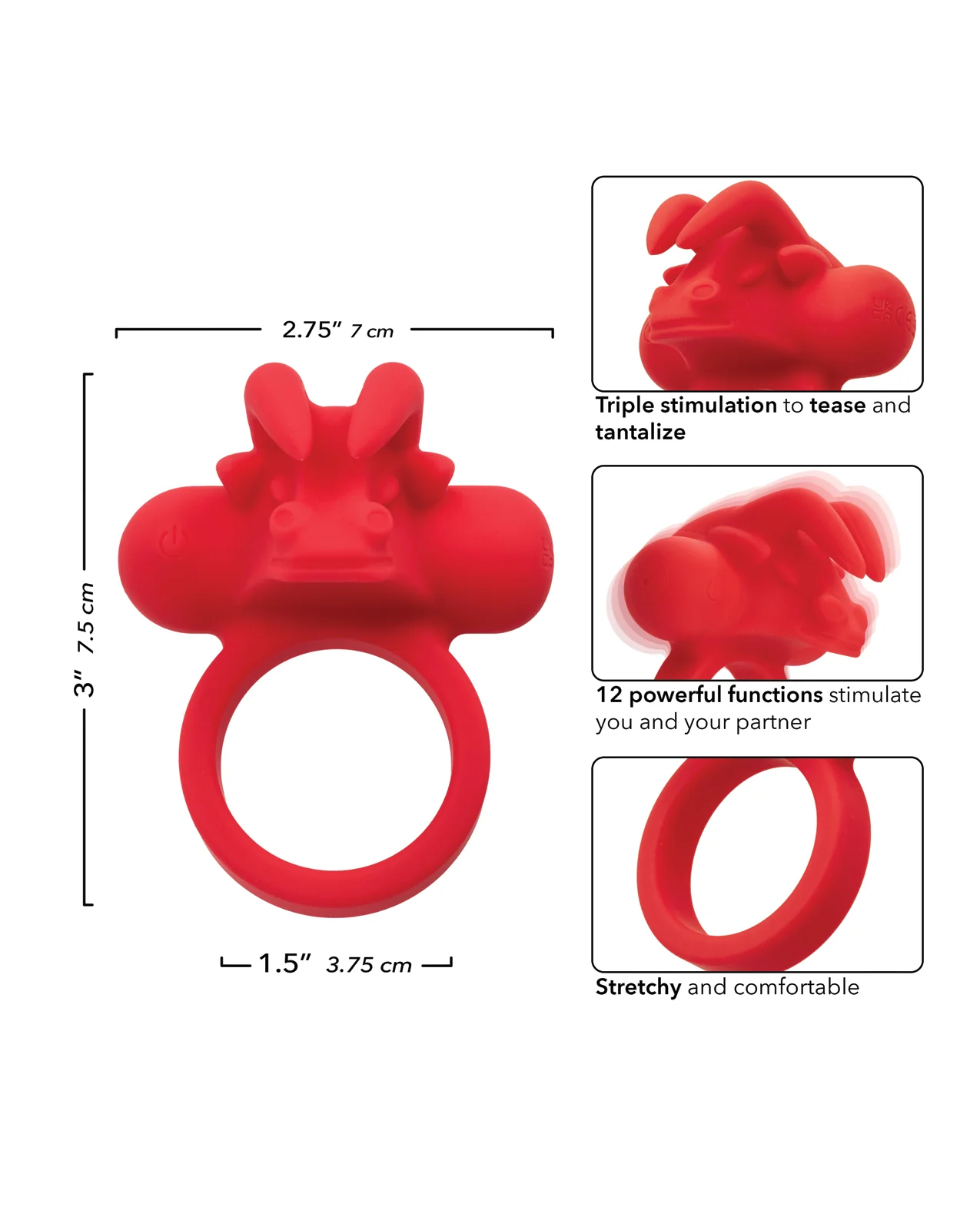 Couple's Enhancer Silicone Rechargeable The Matador Enhancer w/Triple Stimulation - Red - Image 5