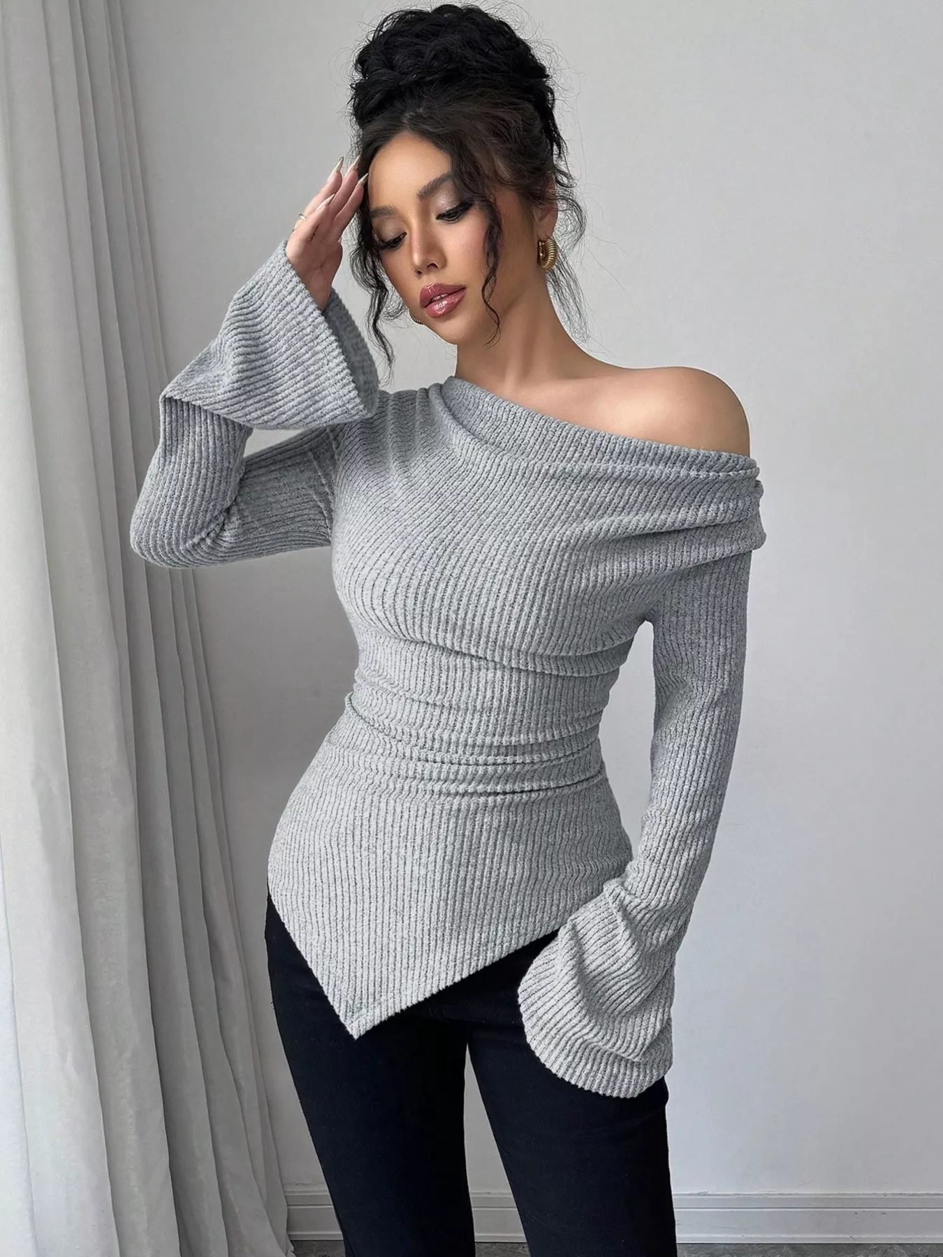 Cowl Neck Flare Sleeve Top - Image 2