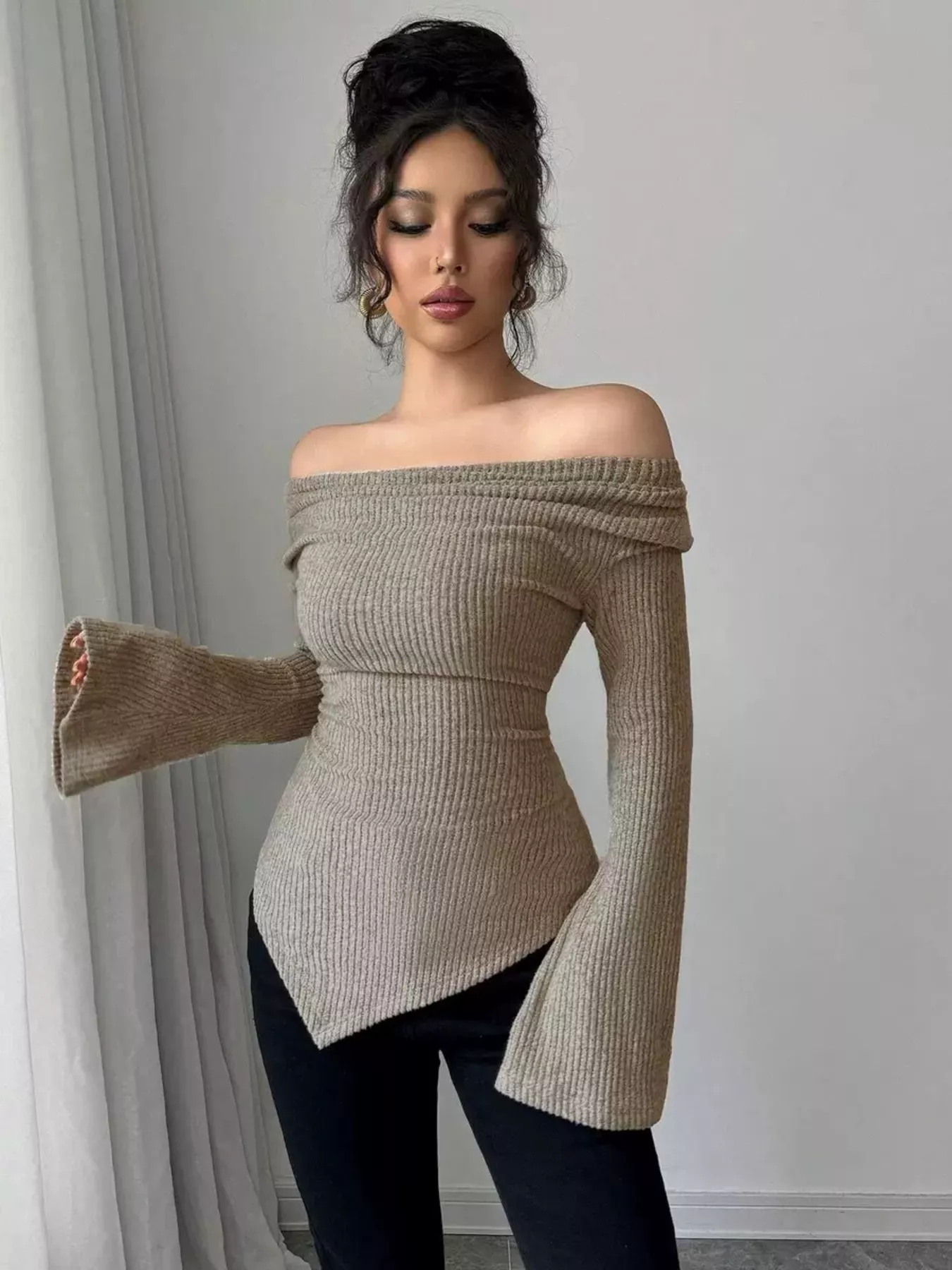 Cowl Neck Flare Sleeve Top - Image 9
