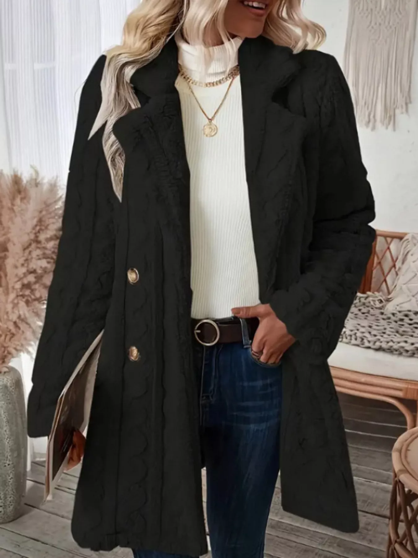 Cozy Faux Shearling Double-Breasted Outerwear - Image 17