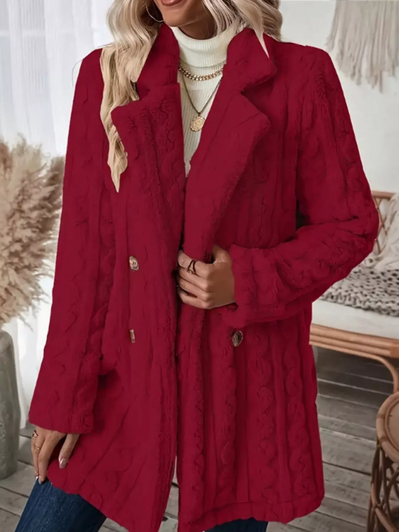 Cozy Faux Shearling Double-Breasted Outerwear - Image 23