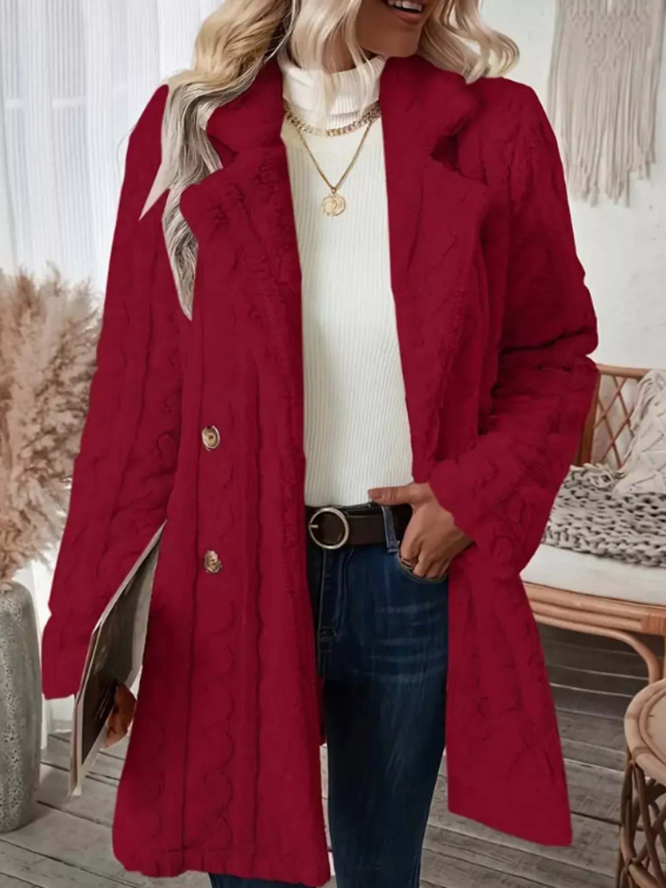 Cozy Faux Shearling Double-Breasted Outerwear - Image 25