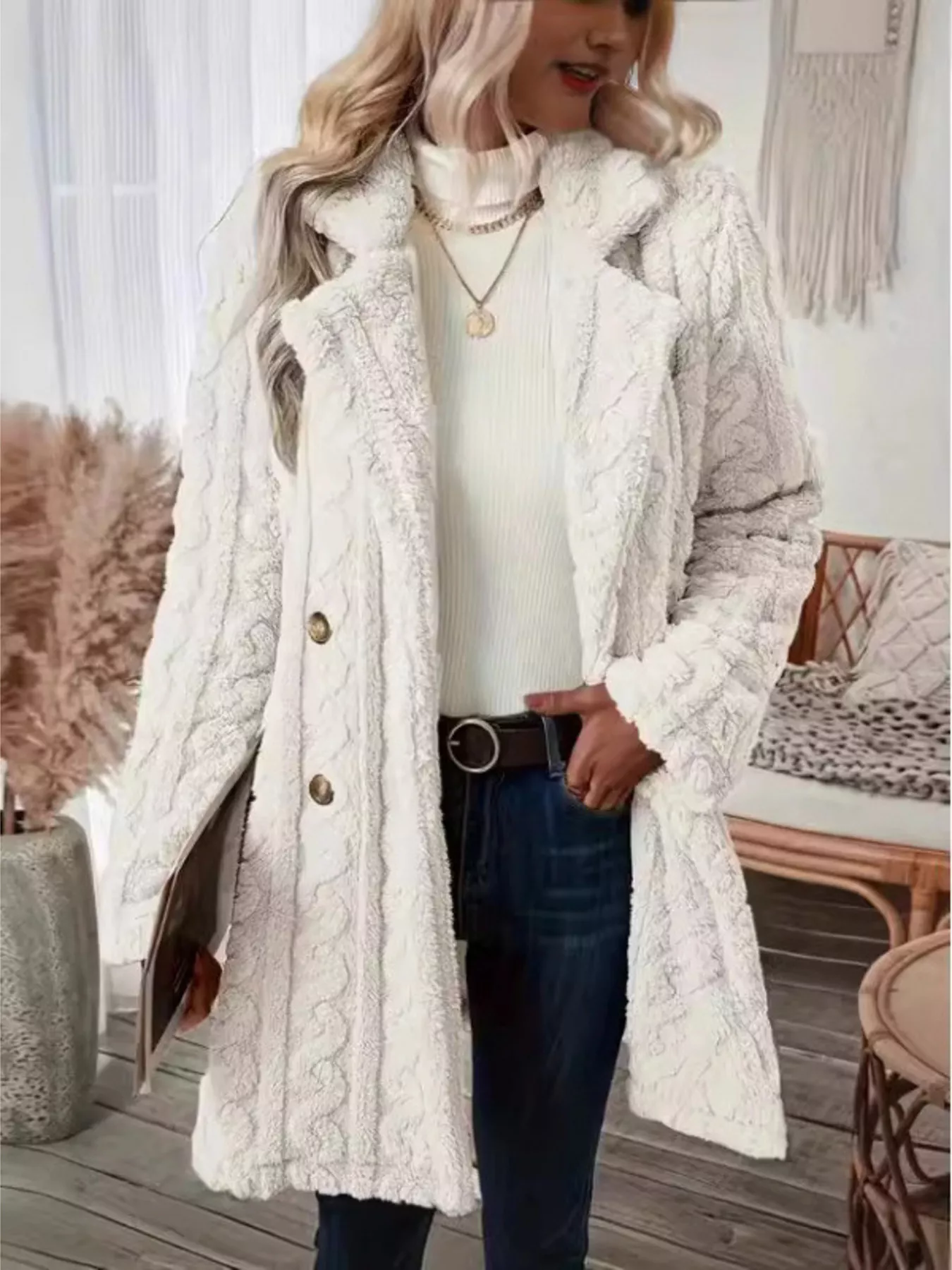 Cozy Faux Shearling Double-Breasted Outerwear - Image 3