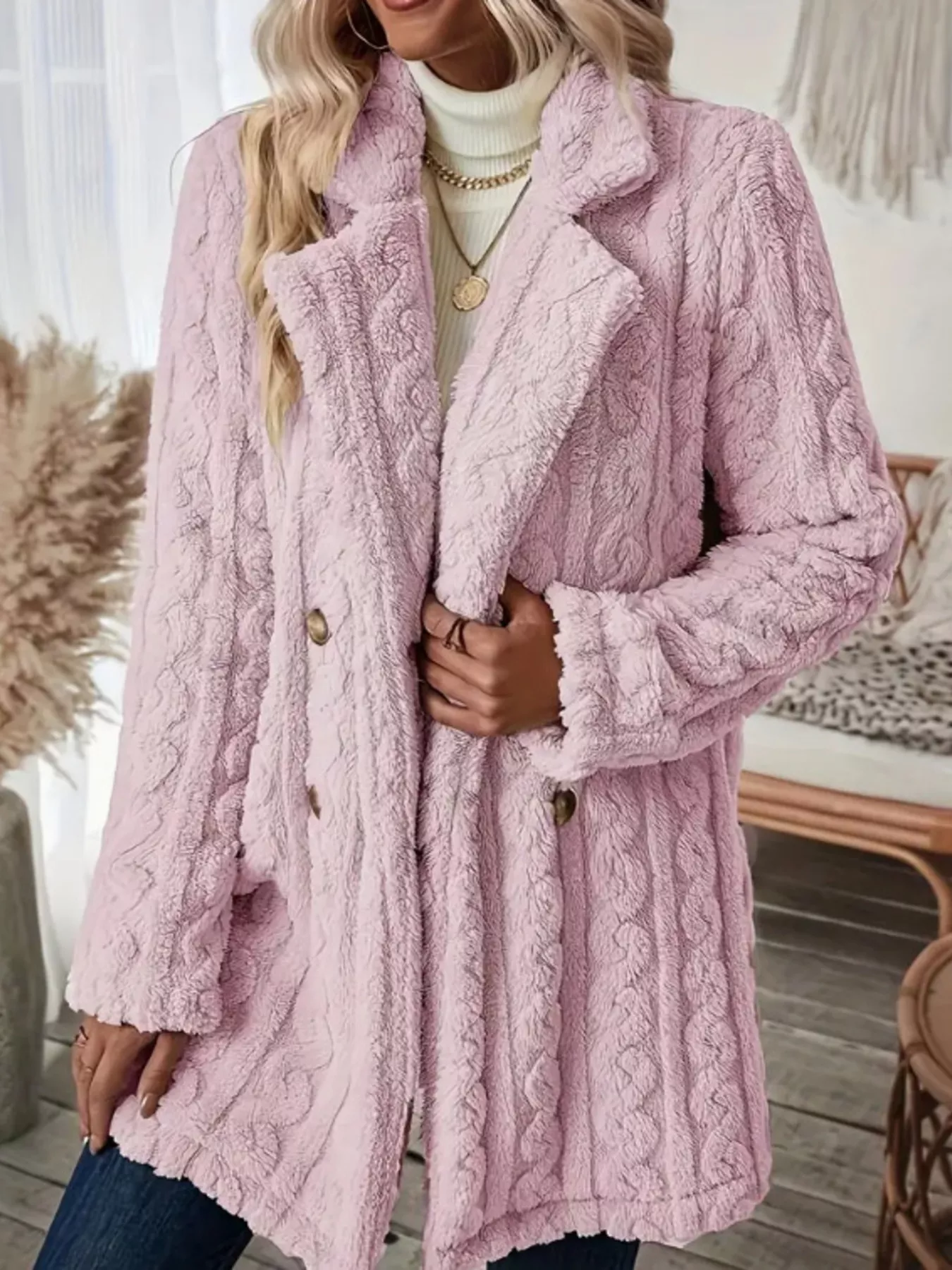 Cozy Faux Shearling Double-Breasted Outerwear - Image 8