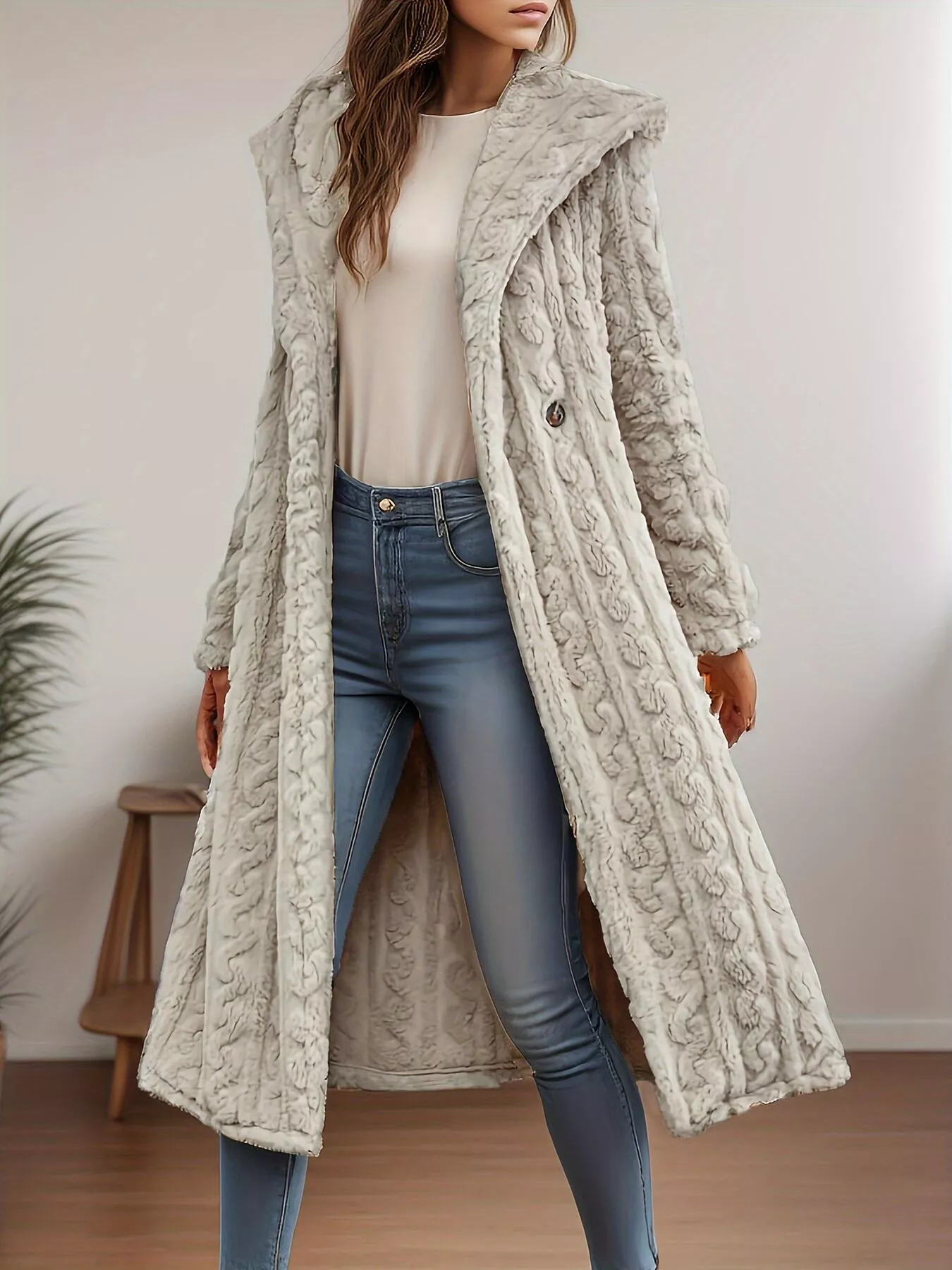 Cozy Hooded Button Up Longline Outerwear - Image 10