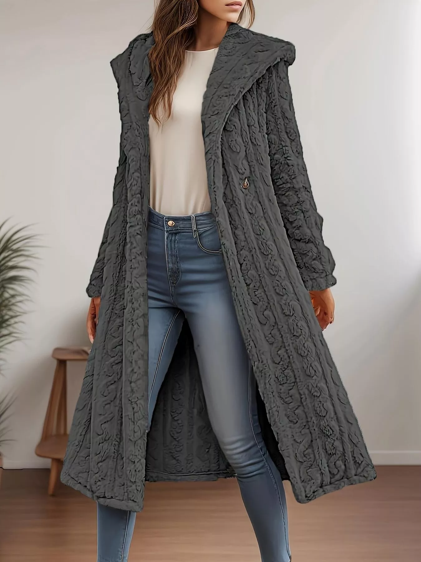 Cozy Hooded Button Up Longline Outerwear - Image 14
