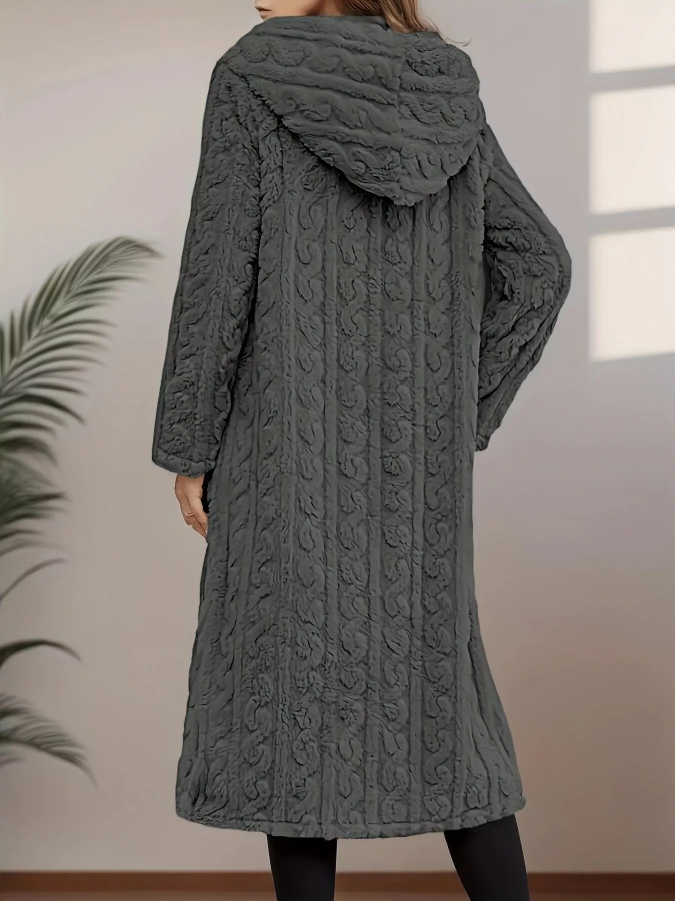 Cozy Hooded Button Up Longline Outerwear - Image 15