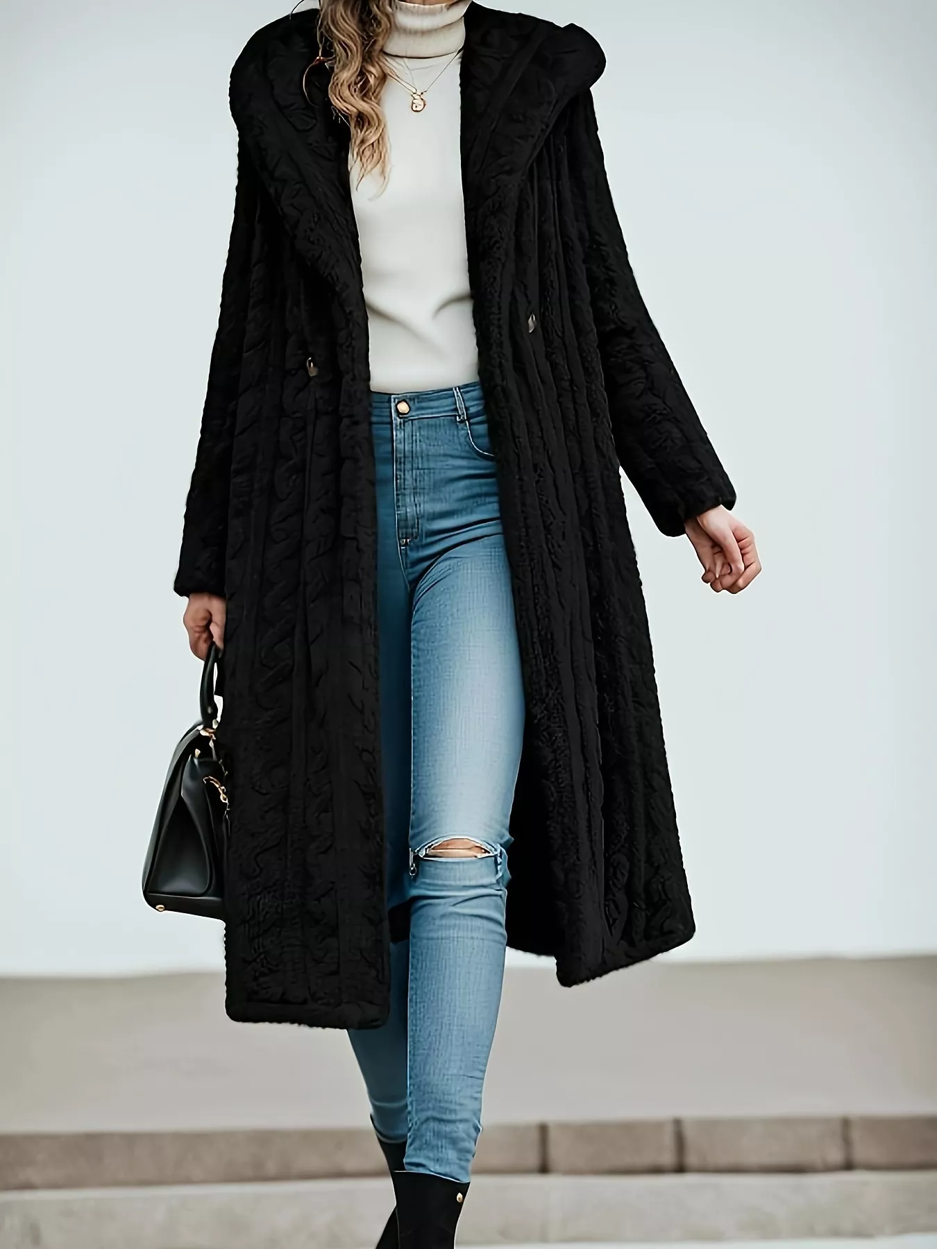 Cozy Hooded Button Up Longline Outerwear - Image 5