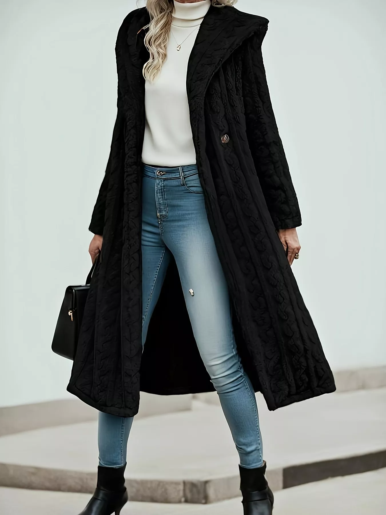 Cozy Hooded Button Up Longline Outerwear - Image 6
