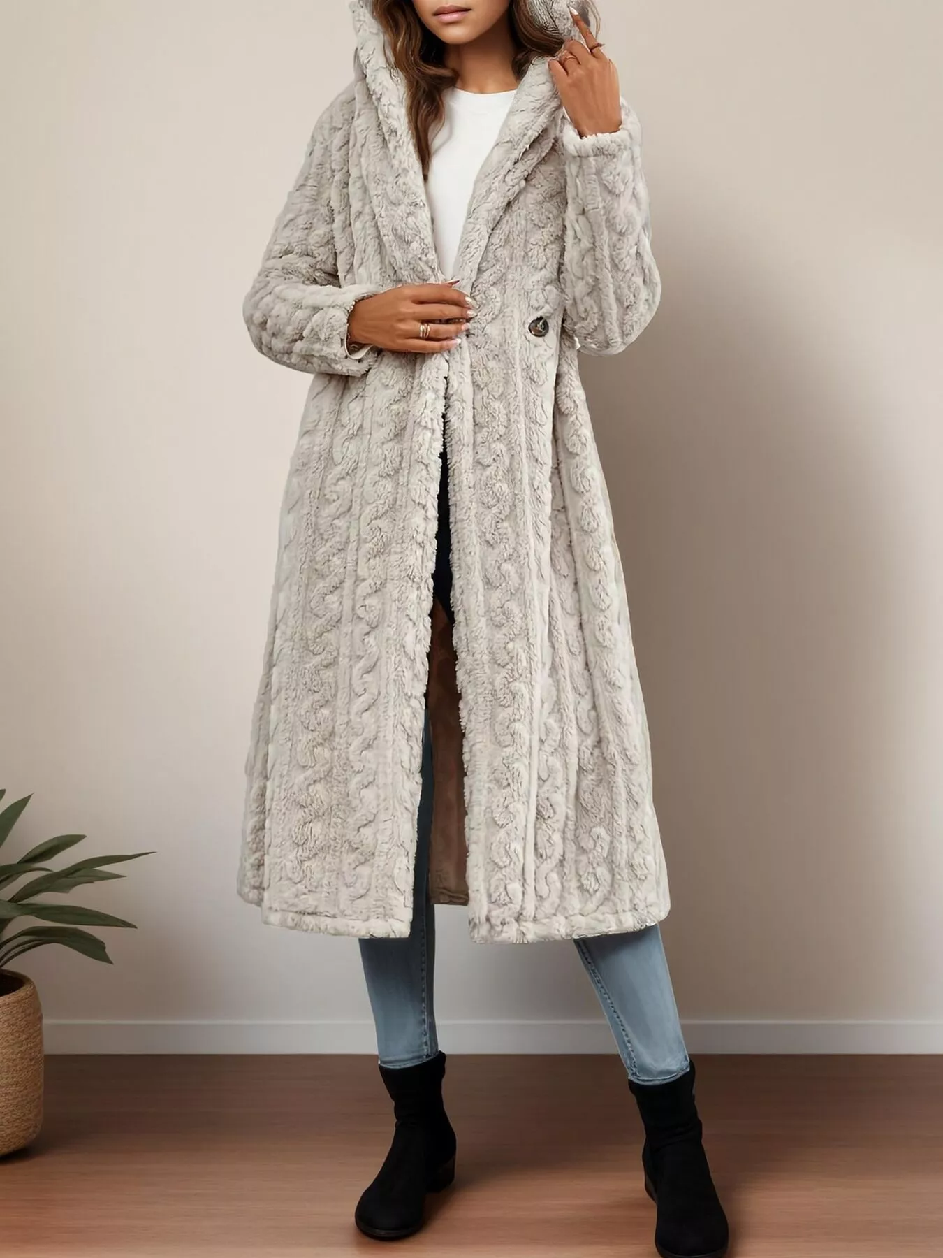Cozy Hooded Button Up Longline Outerwear - Image 8