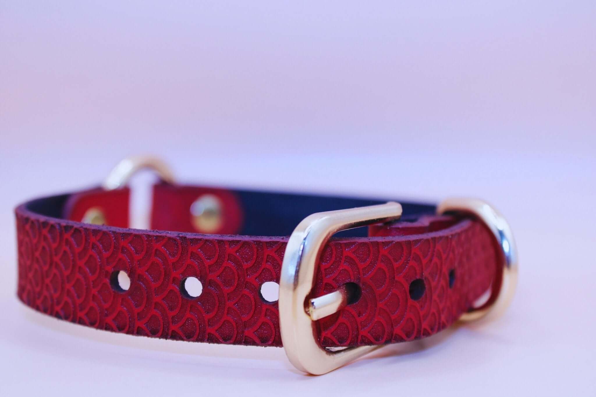 Crimson Scaled BDSM Collar with O-Ring - Submissive Bondage Accessory - Image 4