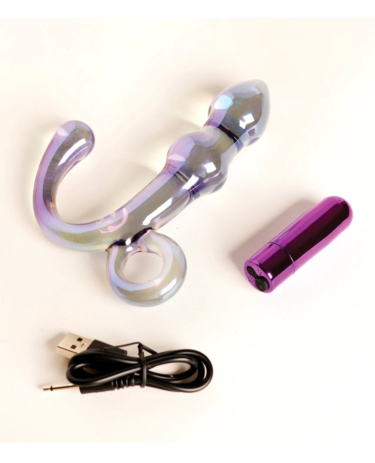 Cristal Orchid Pulse Glass Dildo w/Removable Bullet Vibe - Purple - Image 4