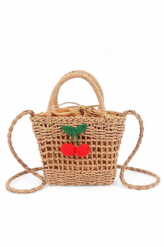 Crochet Cherry Straw Basket Swing Bag - Image 3