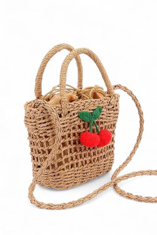 Crochet Cherry Straw Basket Swing Bag - Image 4