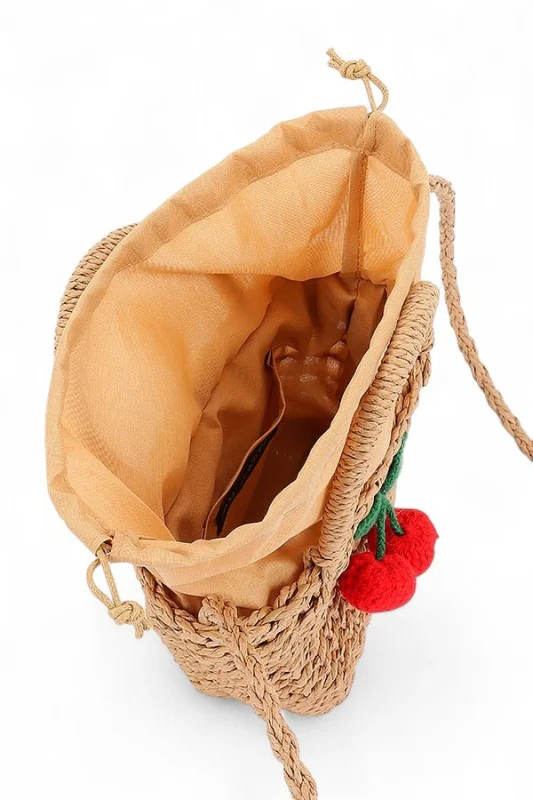 Crochet Cherry Straw Basket Swing Bag - Image 7