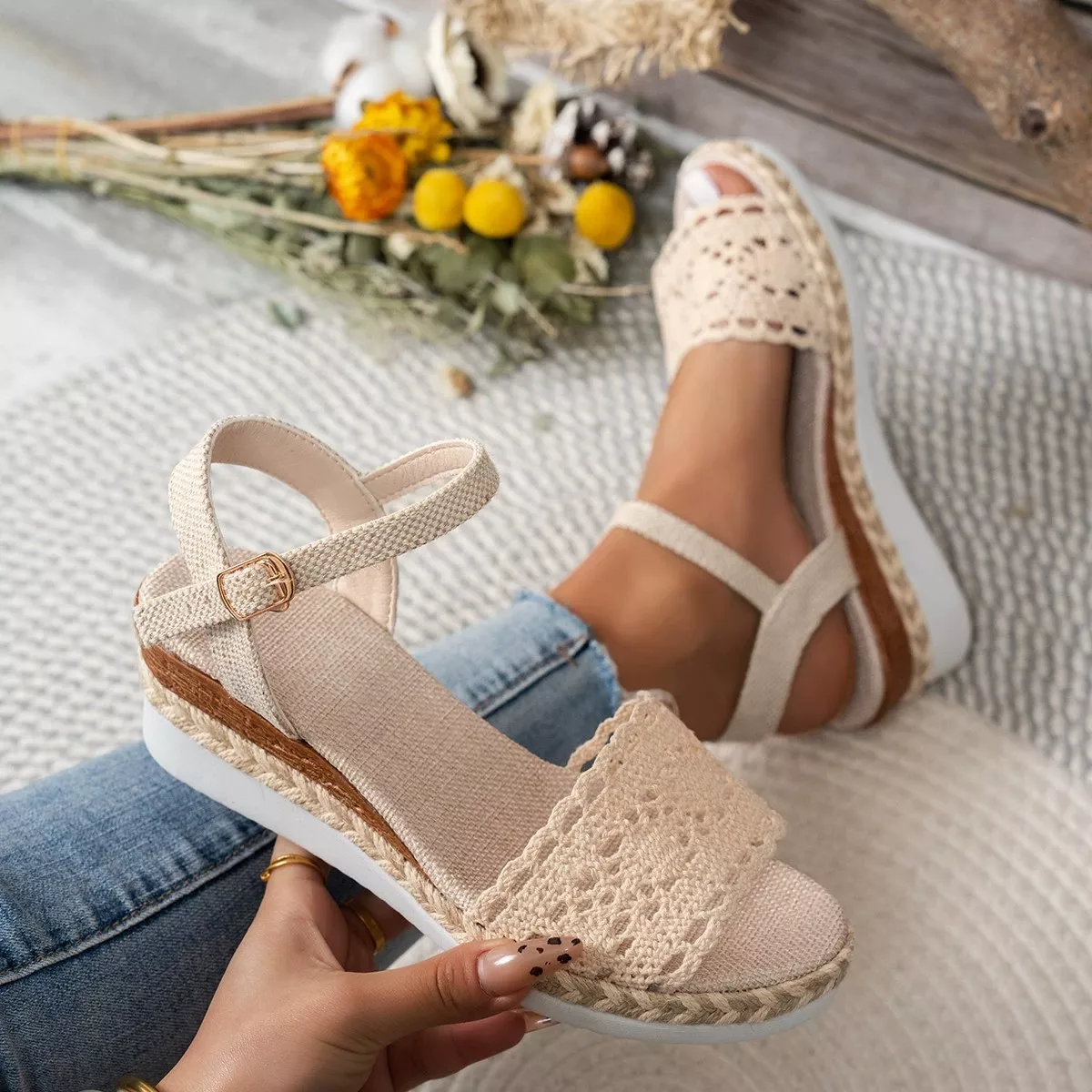 Crochet Espadrille Platform Sandals - Image 3