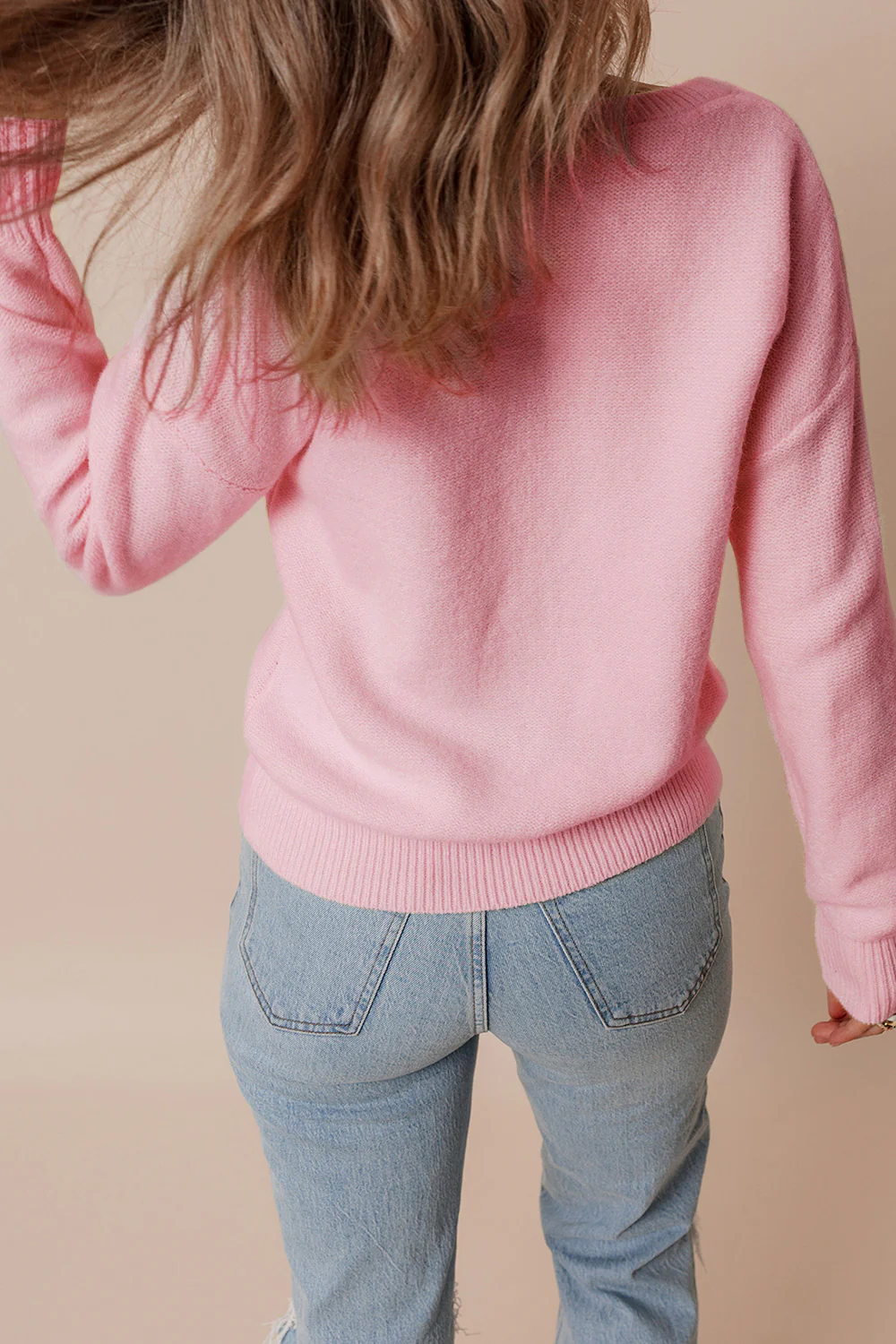 Crochet Flower Round Neck Dropped Shoulder Sweater - Image 12