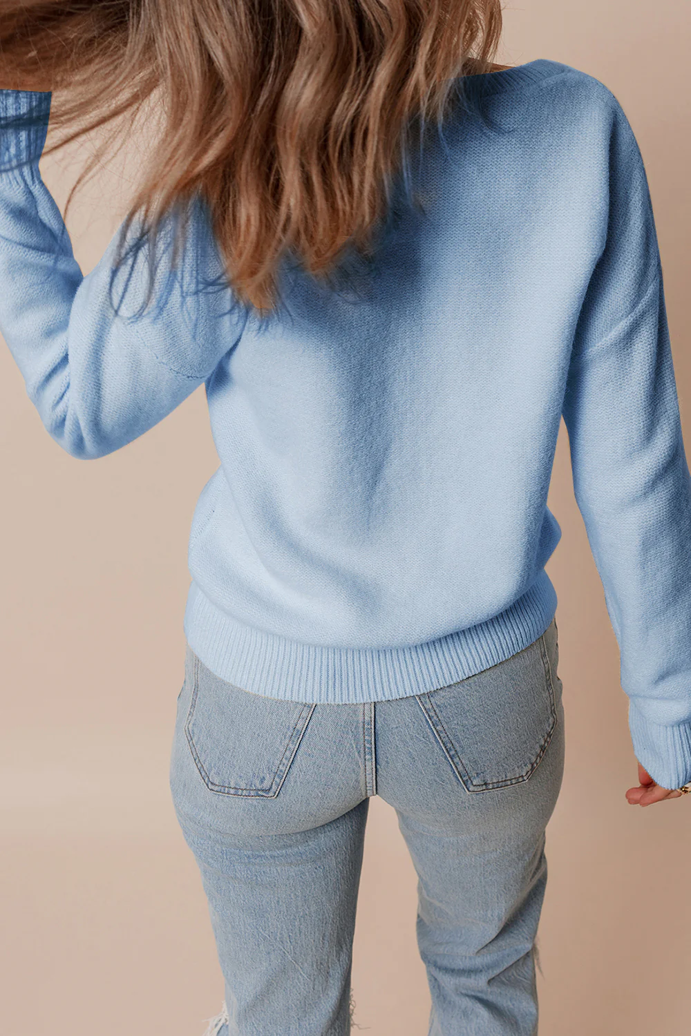 Crochet Flower Round Neck Dropped Shoulder Sweater - Image 16