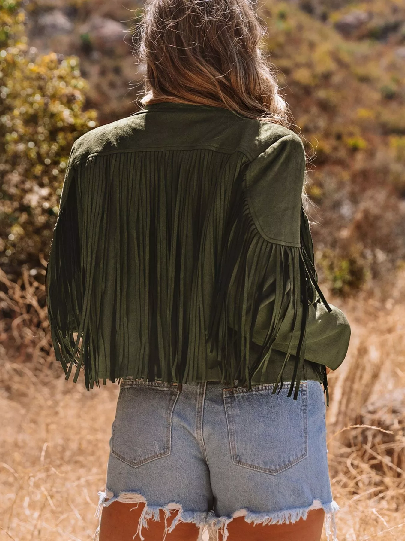 Cropped Fringe Faux Suede Jacket - Image 2