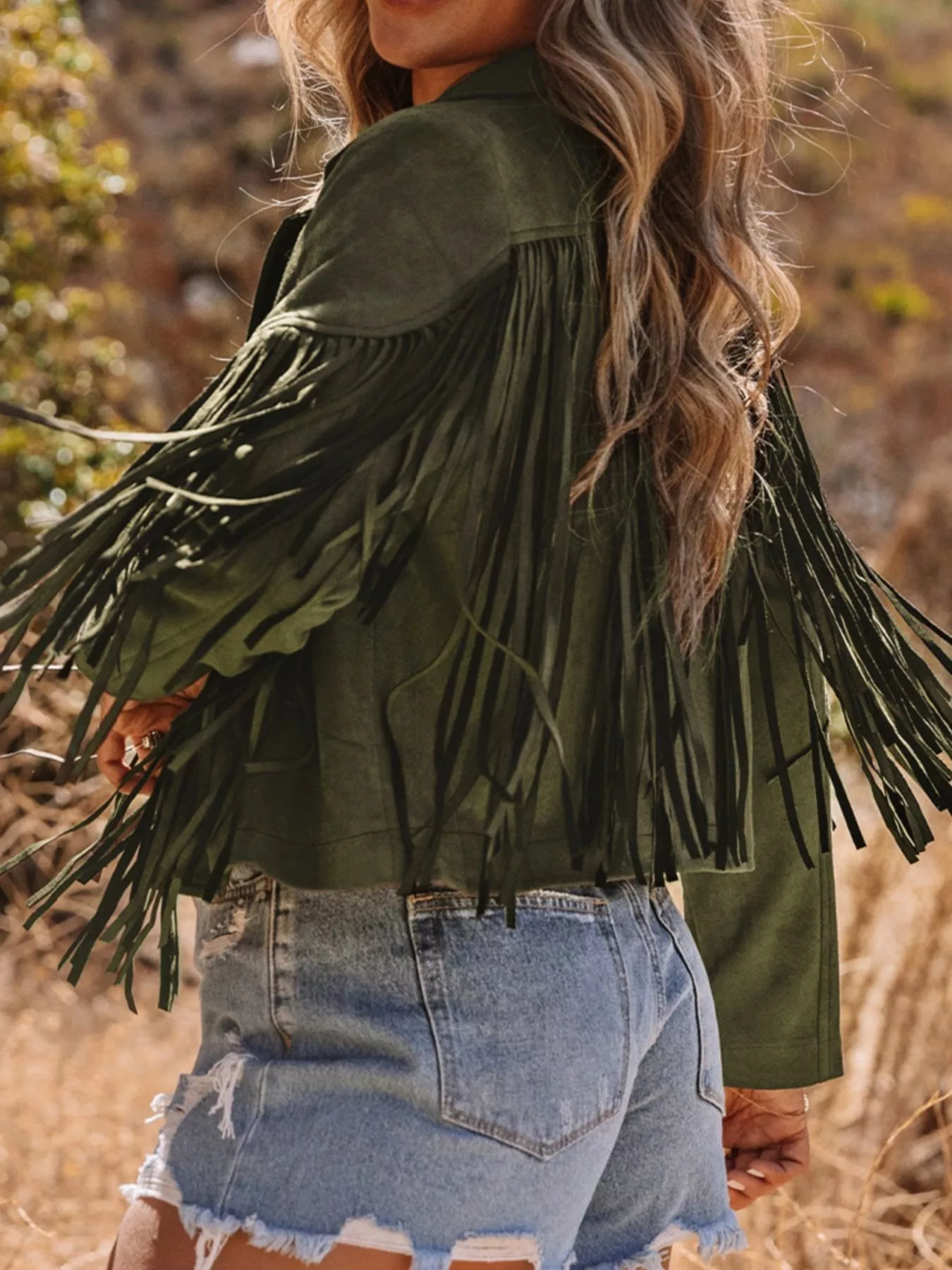 Cropped Fringe Faux Suede Jacket - Image 3