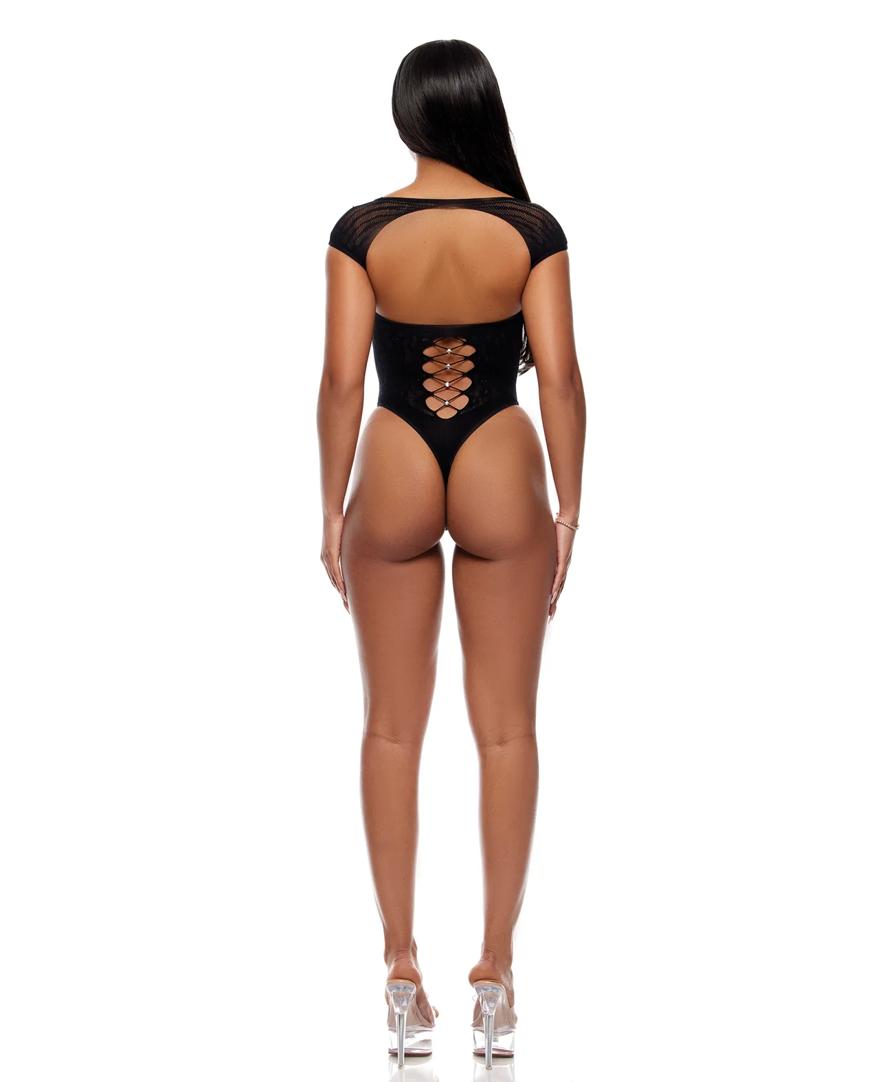 Cross Your Mind Seamless Teddy w/Rhinestone Accents - Black O/S - Image 3
