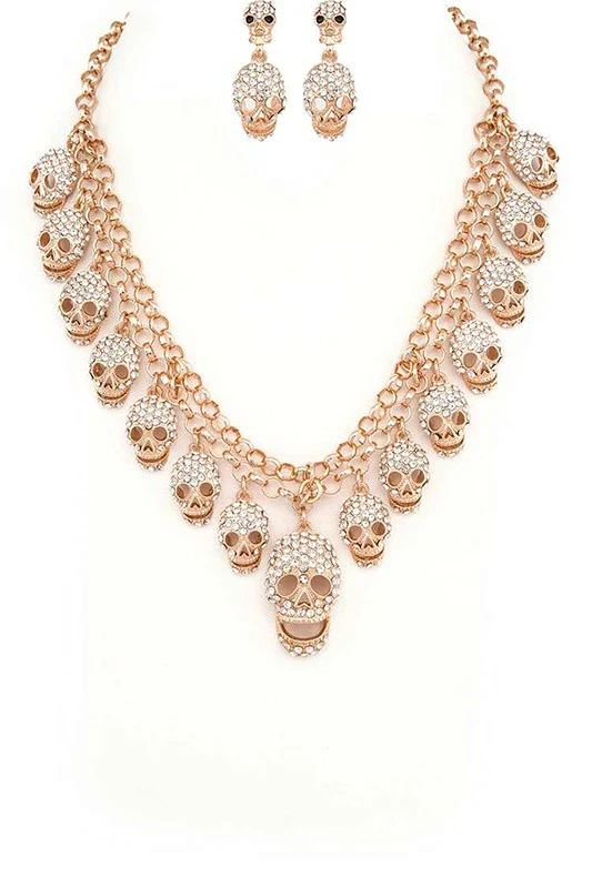 Crystal Skull Charms Statement Necklace Set - Image 3