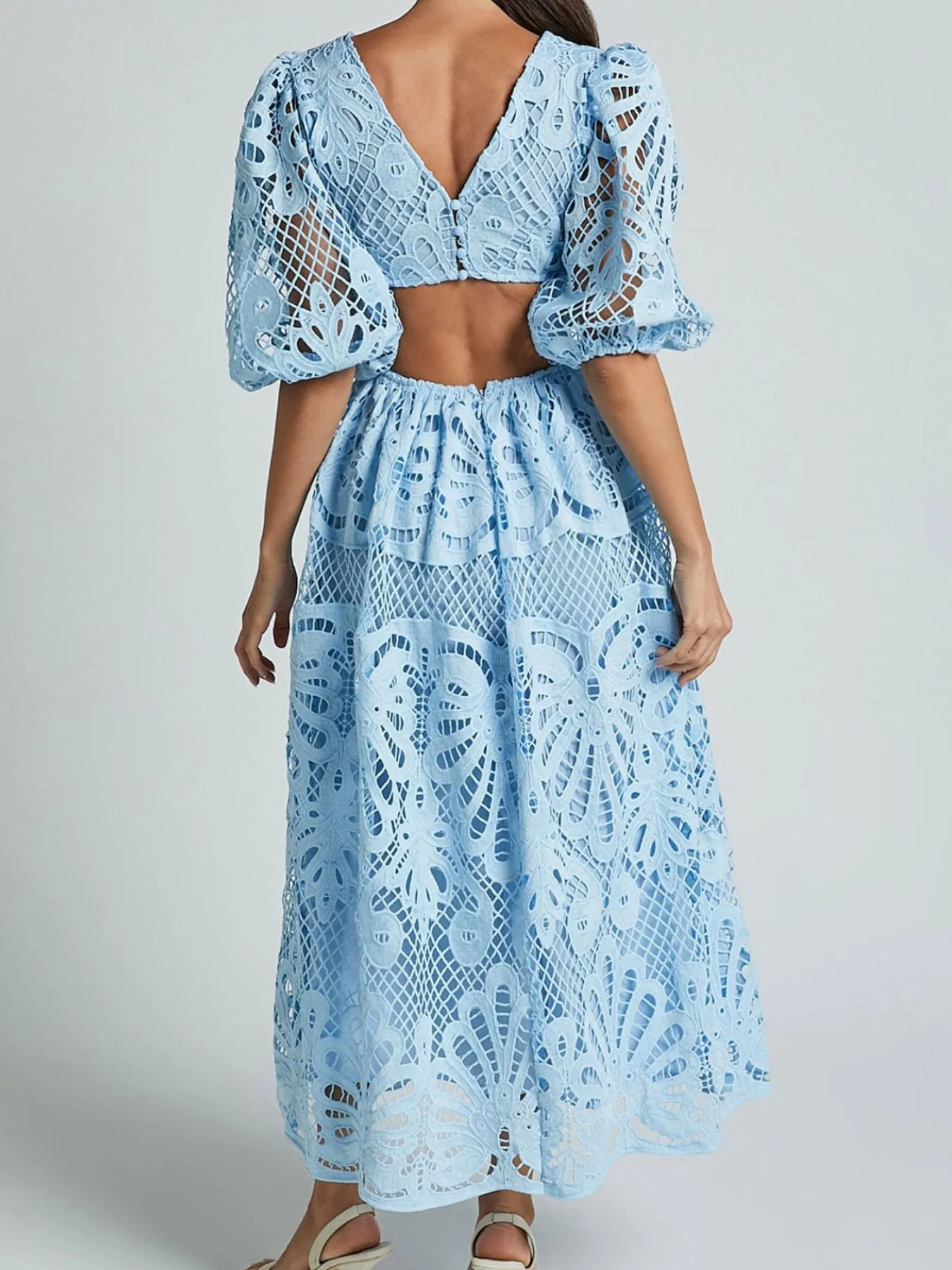 Cutout Back Lace Crochet V-Neck Dress - Image 10