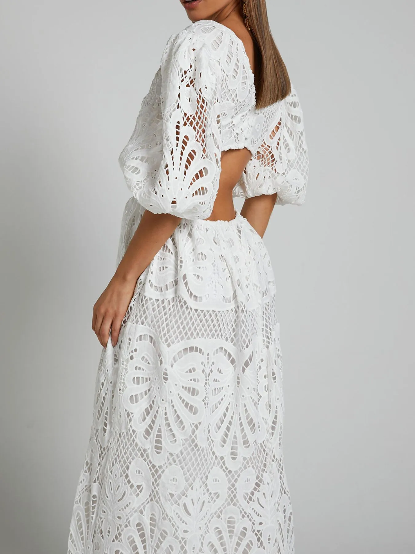 Cutout Back Lace Crochet V-Neck Dress - Image 14