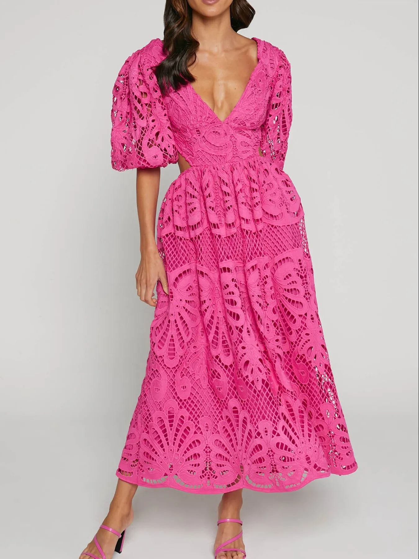 Cutout Back Lace Crochet V-Neck Dress - Image 15
