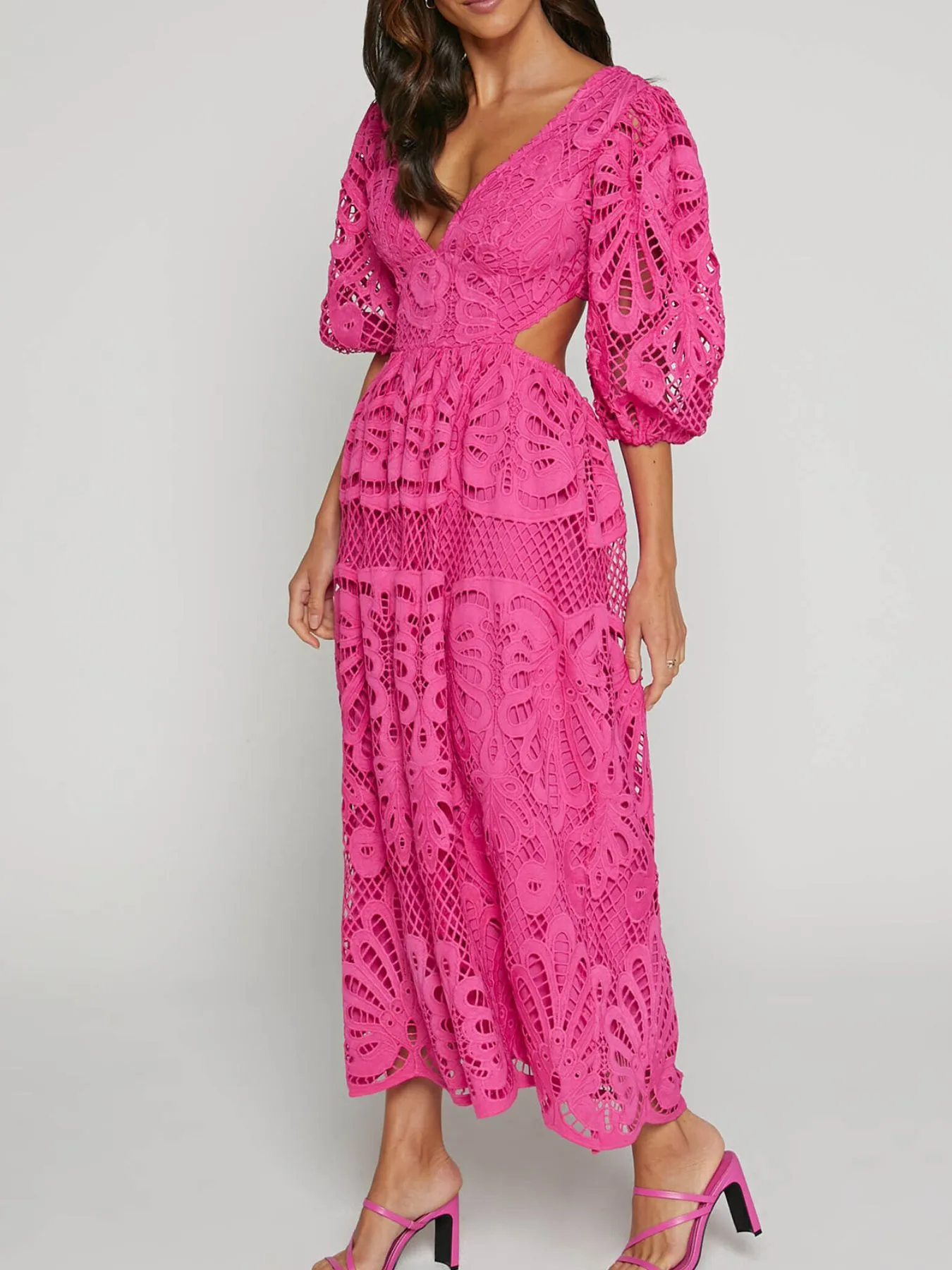 Cutout Back Lace Crochet V-Neck Dress - Image 17
