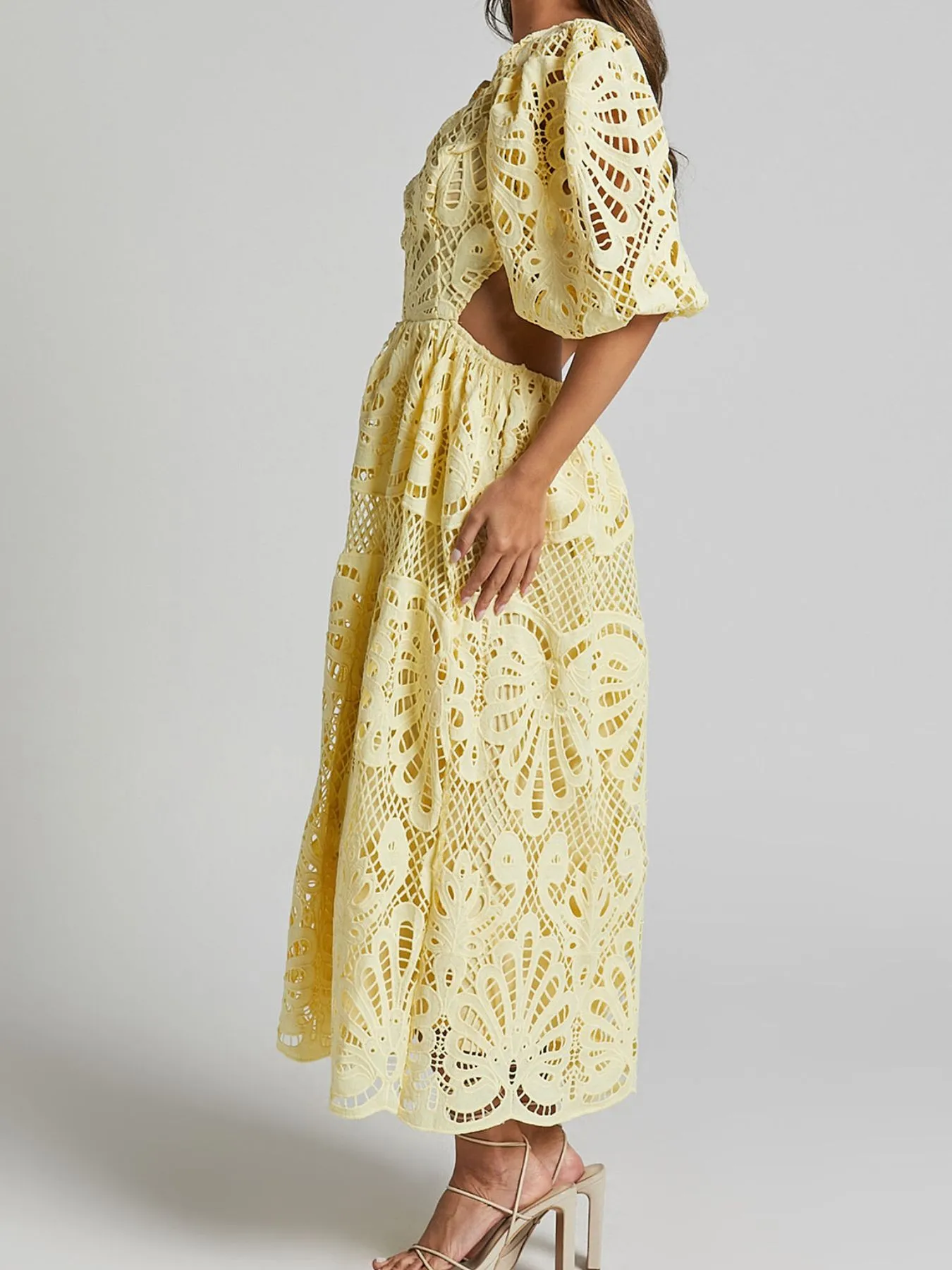 Cutout Back Lace Crochet V-Neck Dress - Image 3
